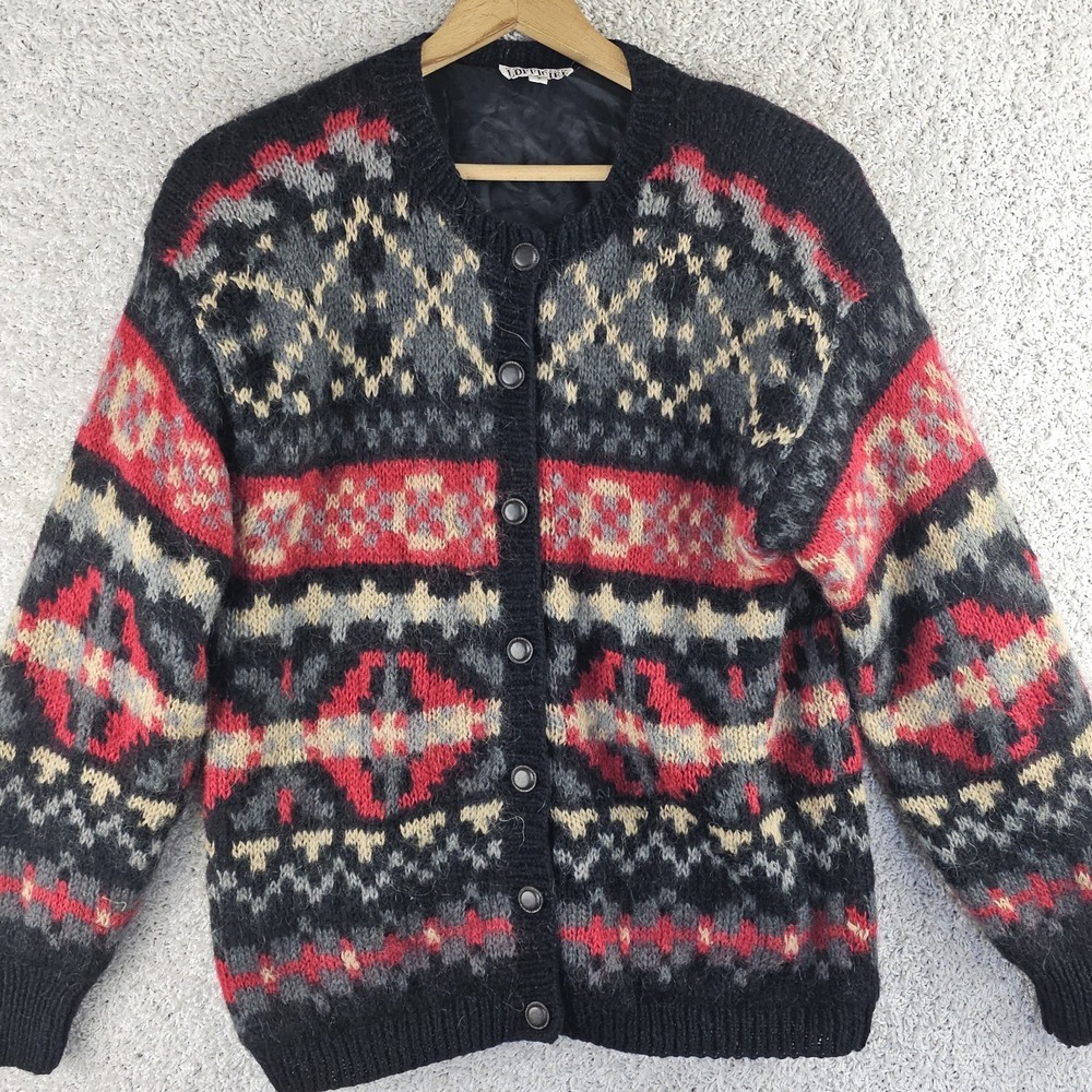Vintage 90s L'Officiel Mohair Blend Cardigan Small Nordic Scandinavian Grandma
